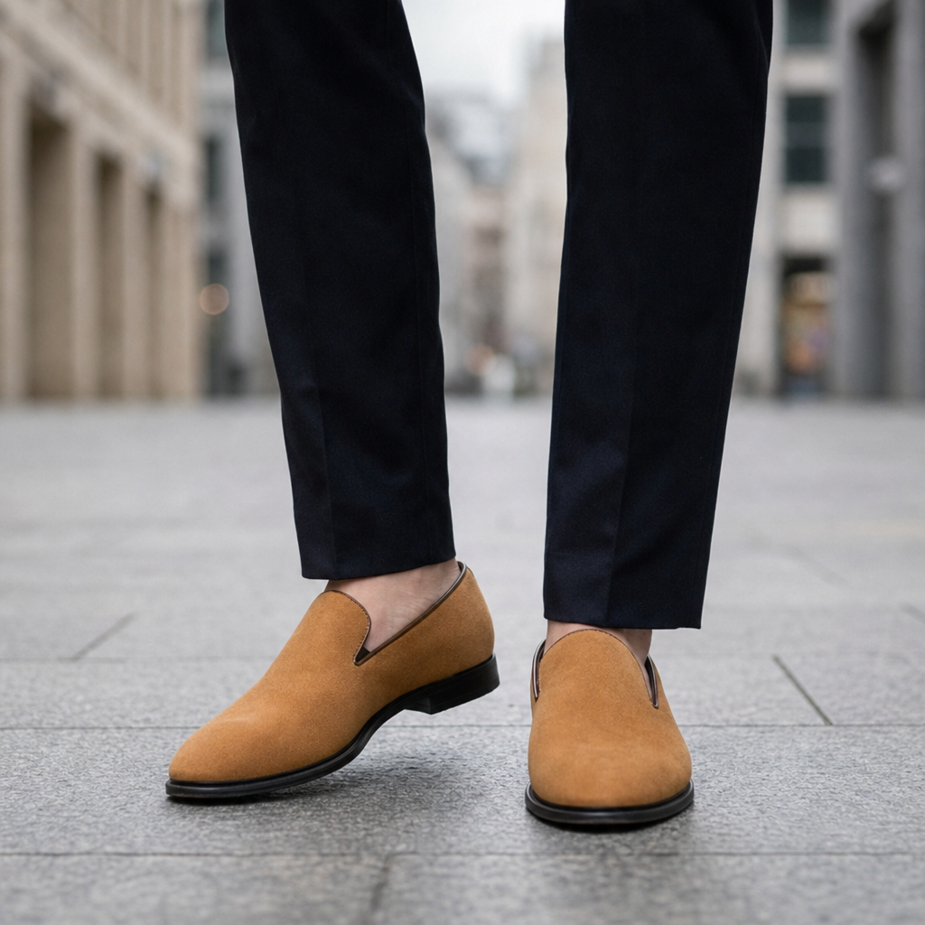 Mykonos Red Sole Suede Loafers in Camel
