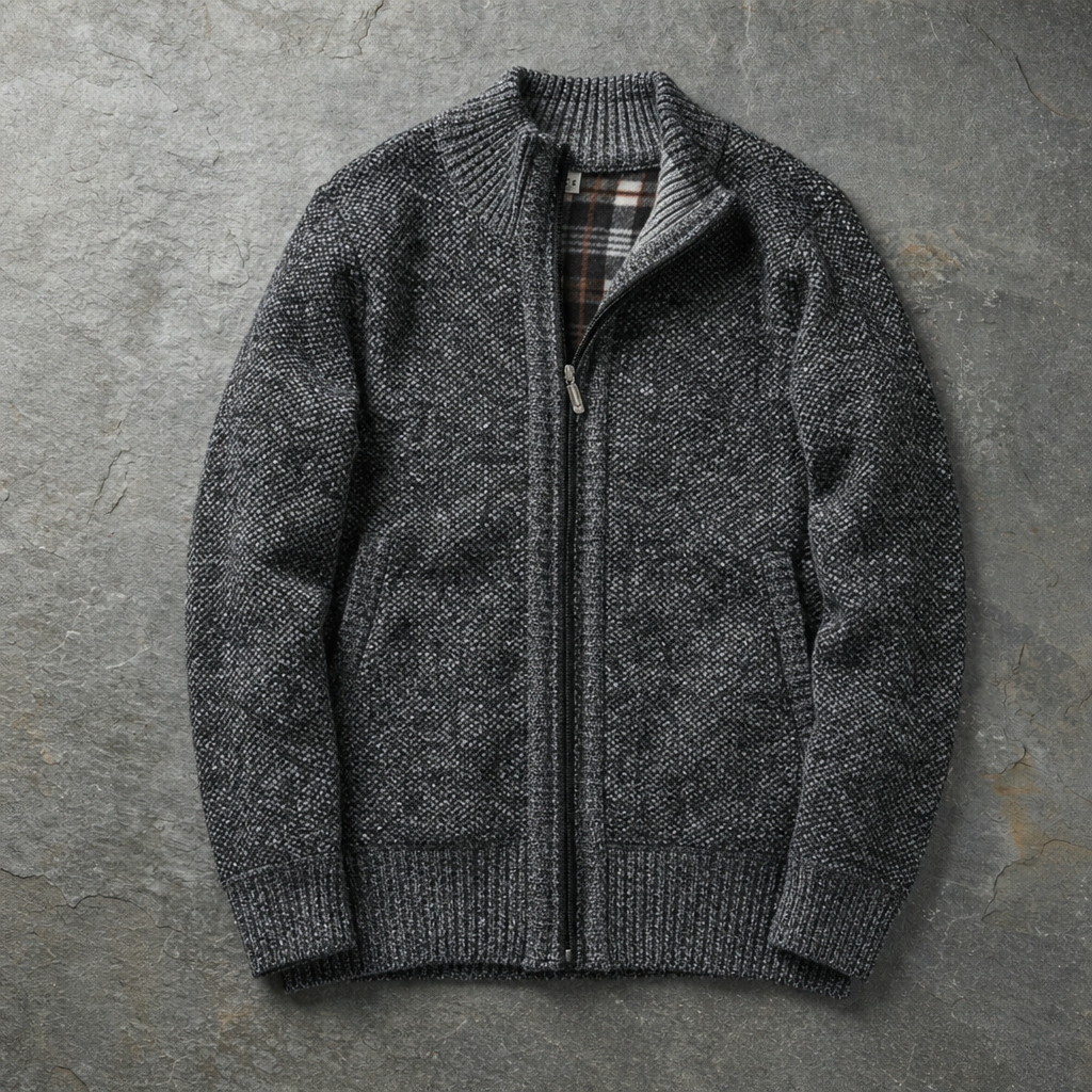 Corfu Fleece Lined Knit Jacket in Charcoal
