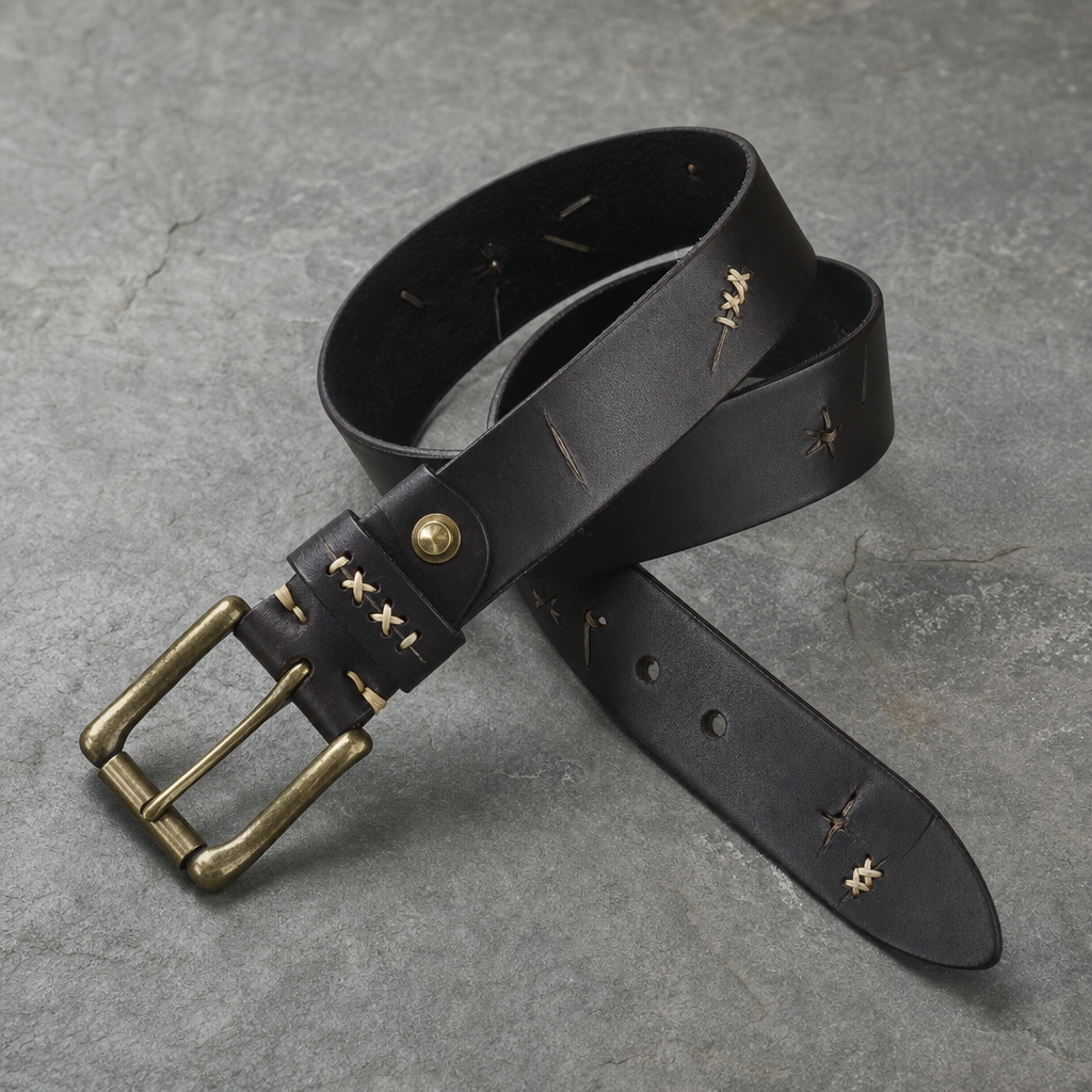 Santorini Hand Stitched Leather Belt in Charcoal