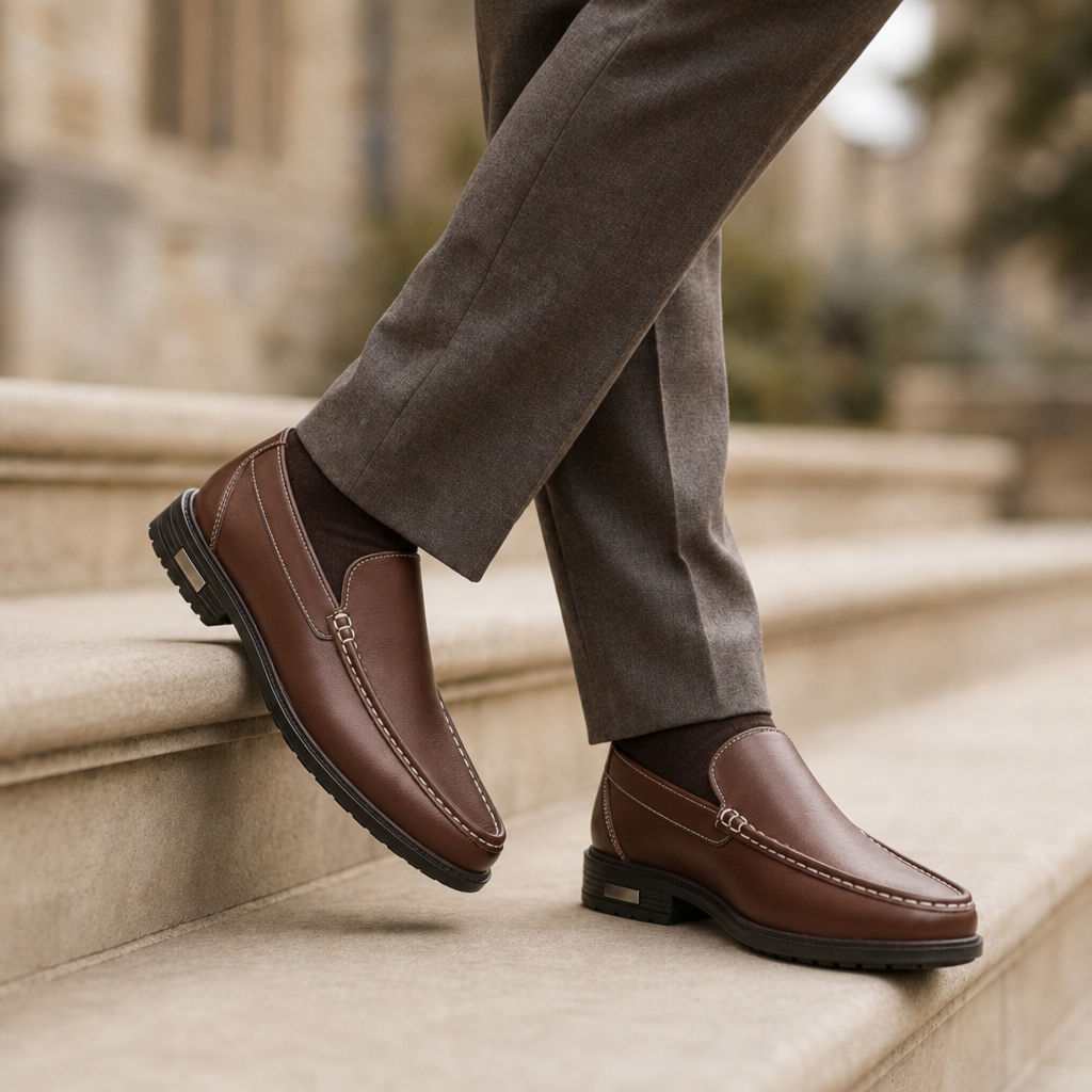 Oviedo Leather Slip-On Loafers in Chestnut Brown
