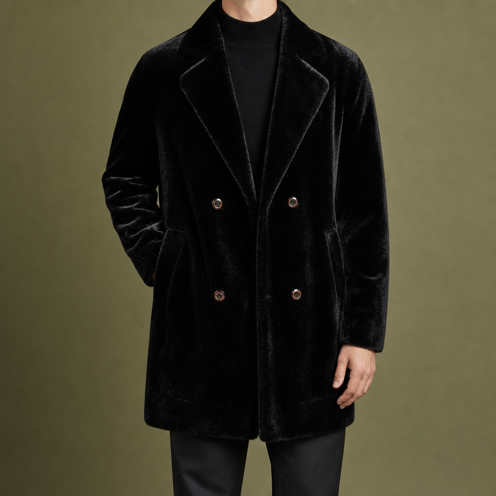 Avila Faux Fur Overcoat in Classic Black