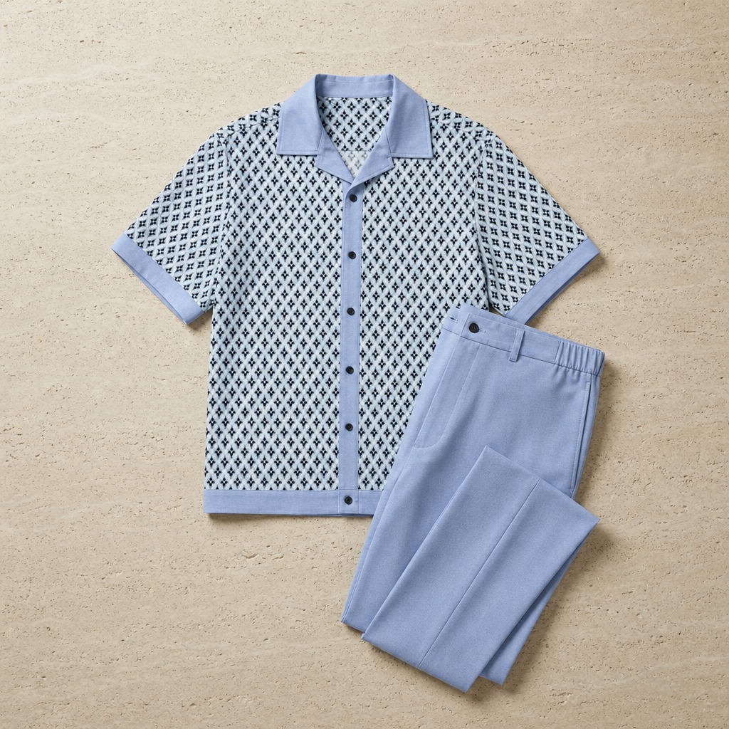 Perugia Geometric Print Matching Set in Coastal Blue