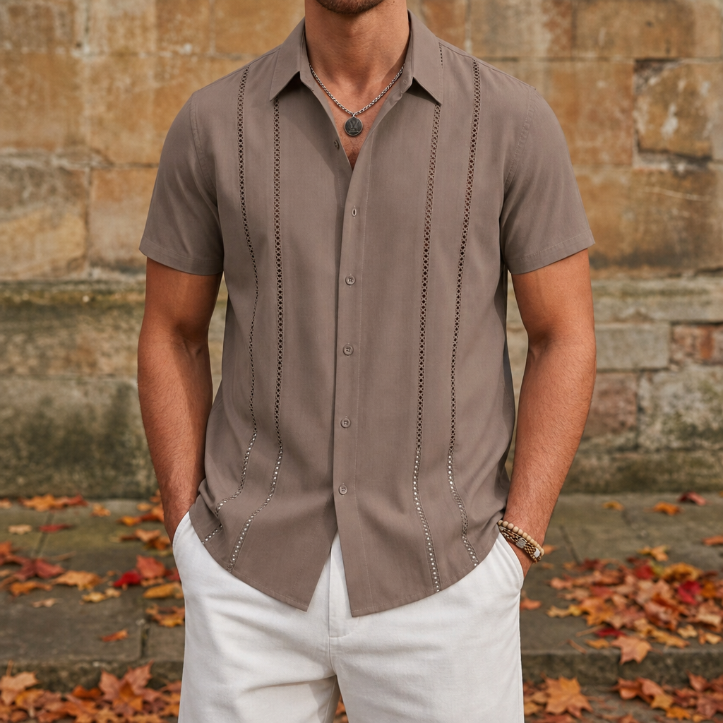 Michael Short Sleeve Cuban Shirt in Coffee