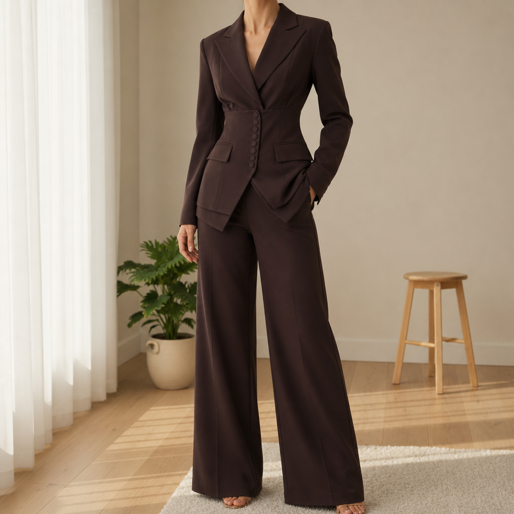 Siena Cinched Waist Suit Set in Coffee