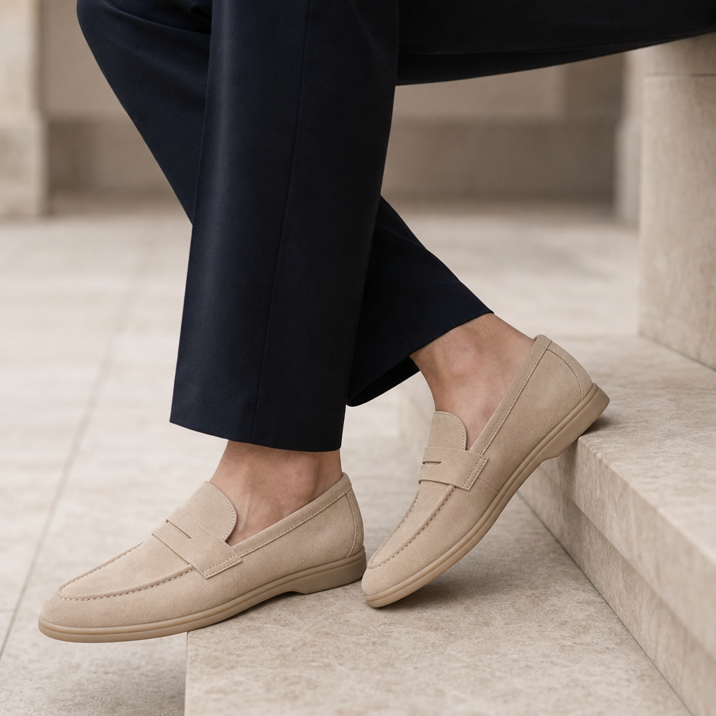 Calvero Suede Penny Loafers in Cream
