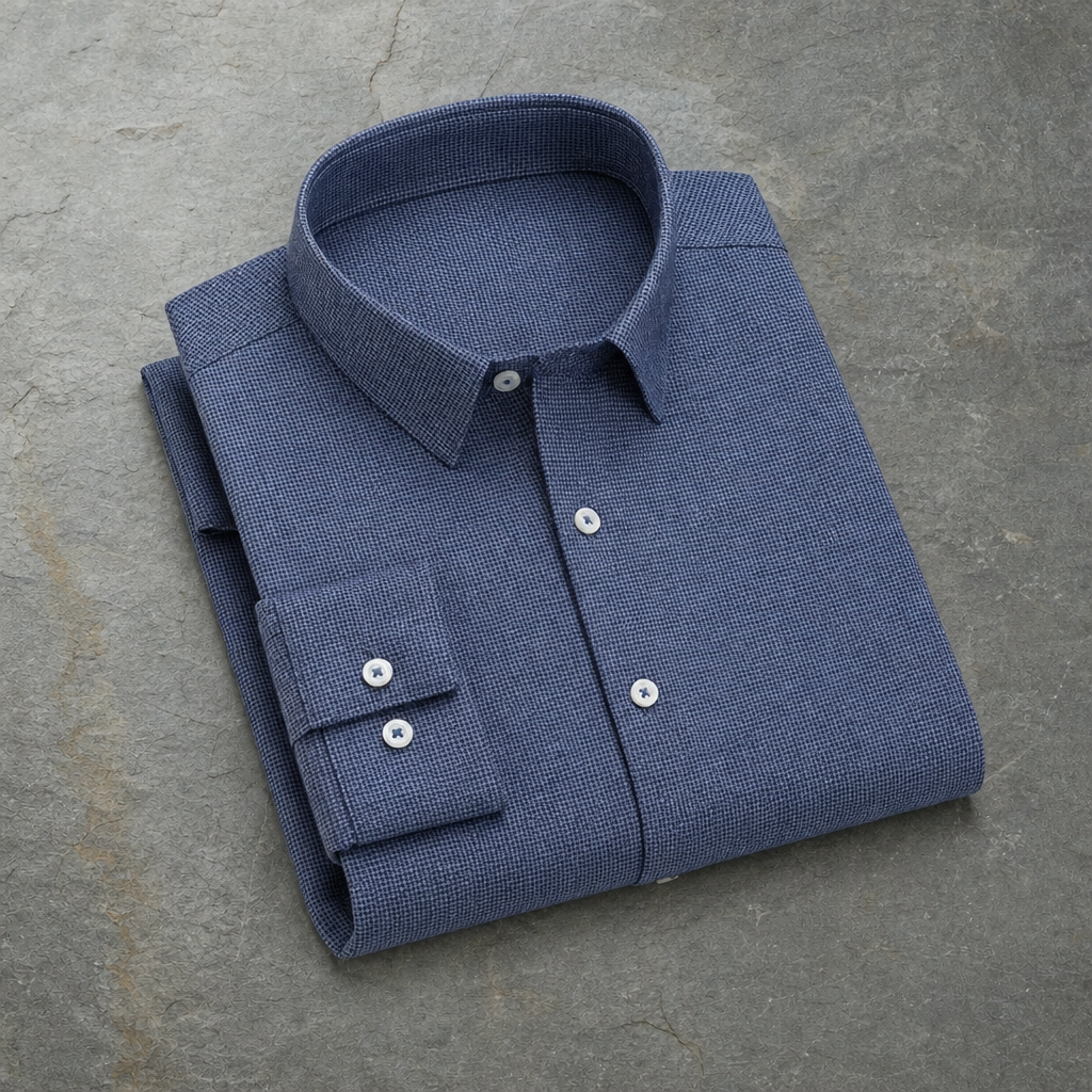 Treviso Houndstooth Cotton Shirt in Dark Blue