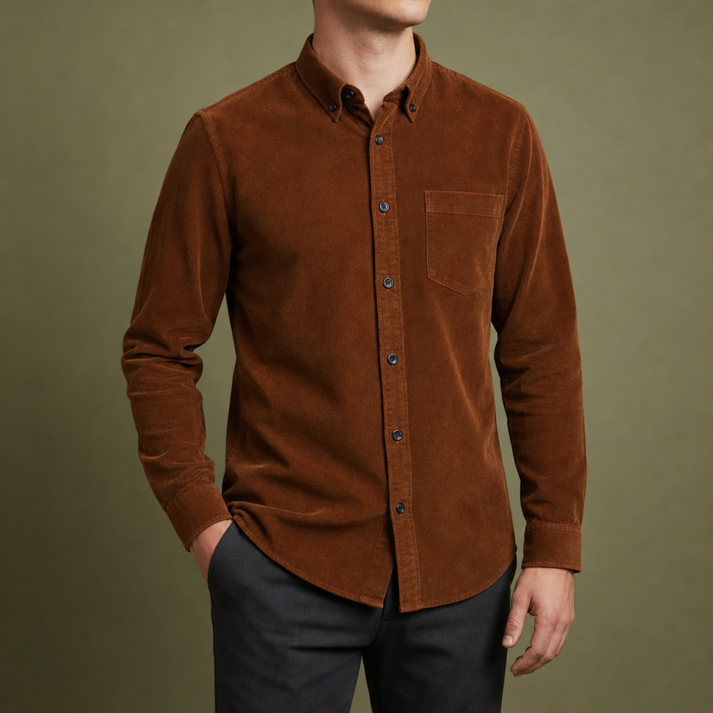 Chania Corduroy Button-Up Shirt in Dark Brown