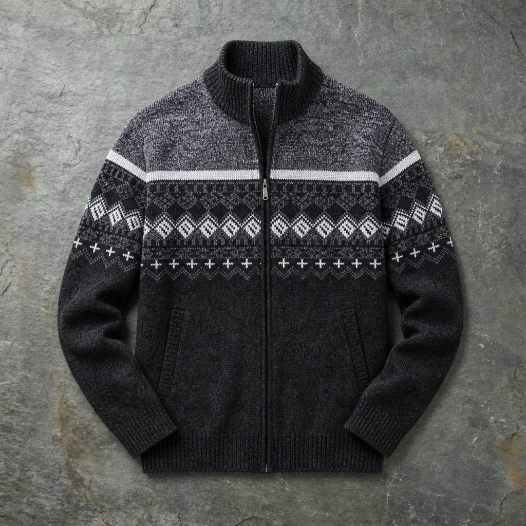 Avila Fair Isle Zip Cardigan in Dark Gray