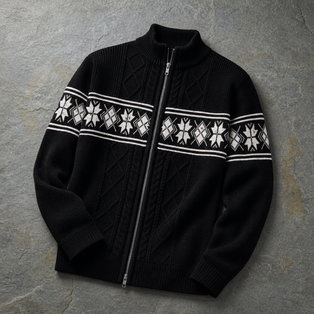 Vieste Nordic Cable Knit Cardigan in Deep Black