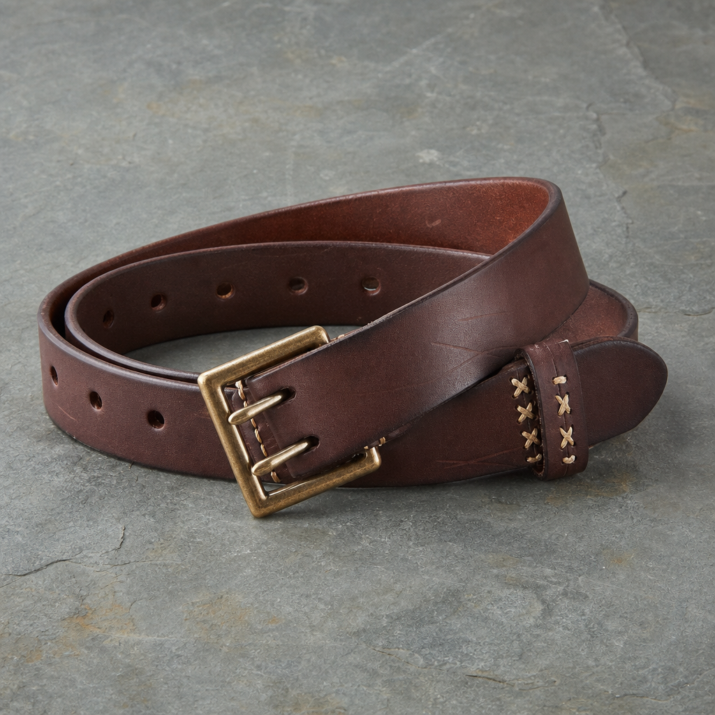 Madeira Double Prong Leather Belt in Deep Walnut