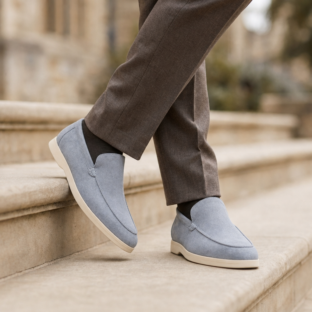 Formentor Suede Slip-On Loafers in Fog Blue