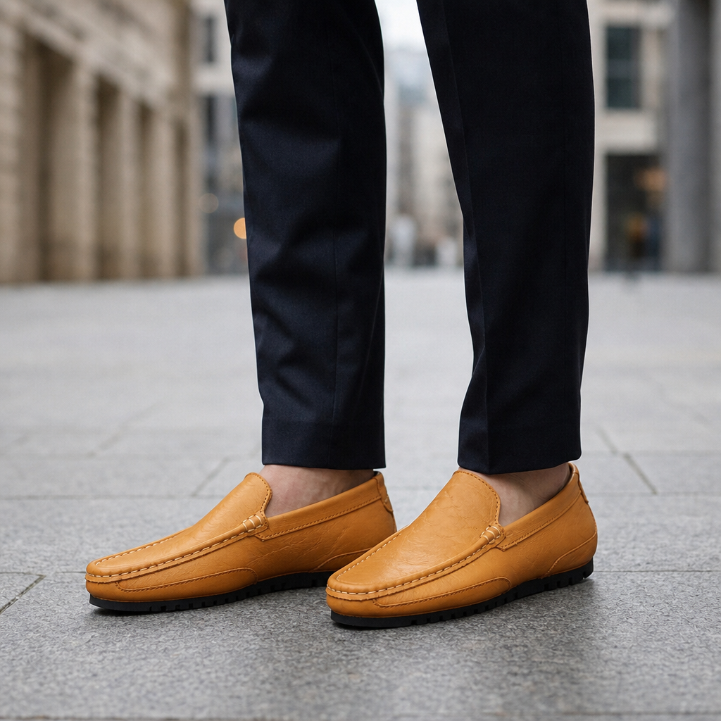 Noto Leather Slip-On Loafers in Golden