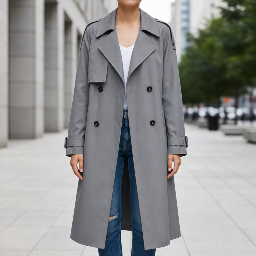 Positano Double Breasted Trench Coat in Gray