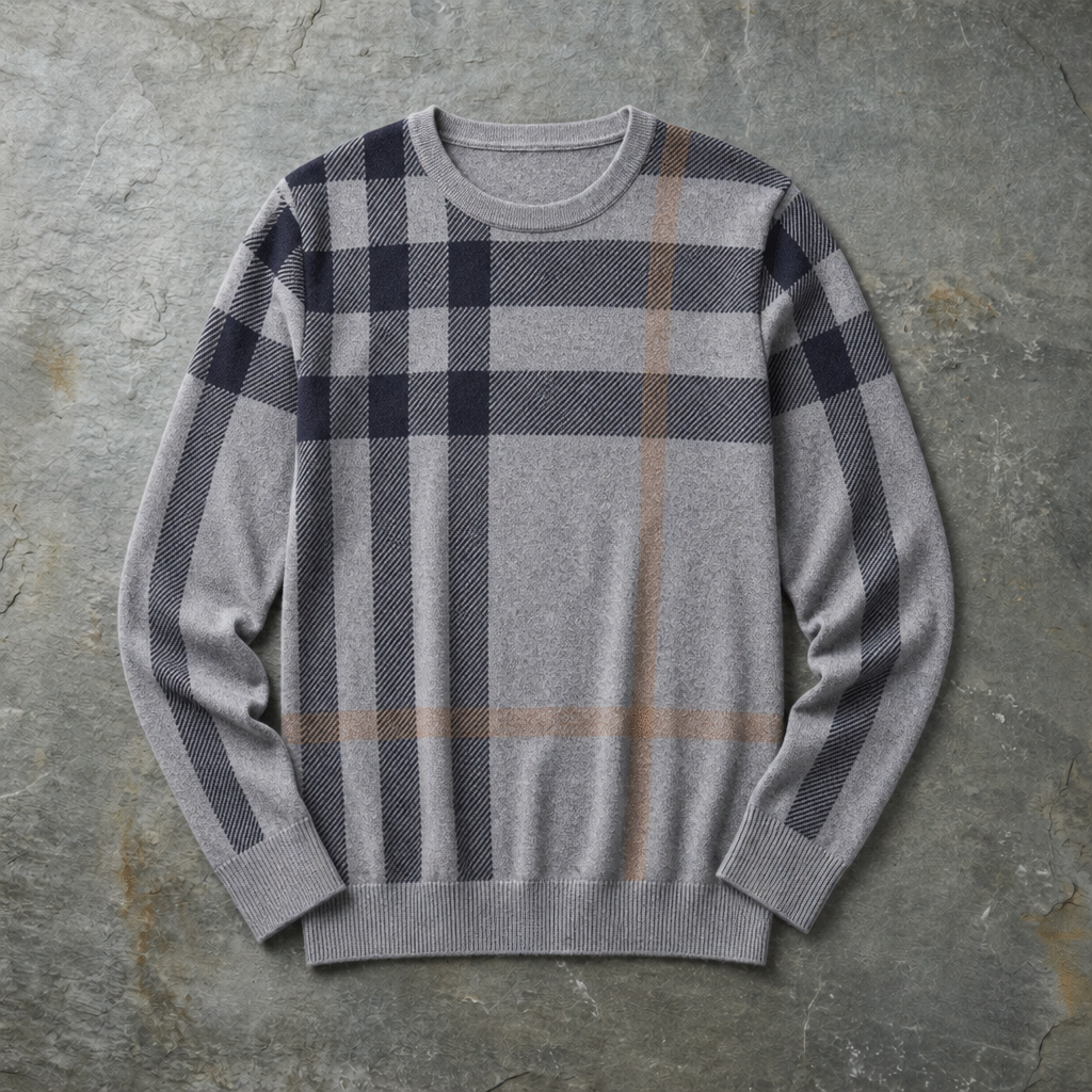 Cadaques Plaid Knit Sweater in Gray