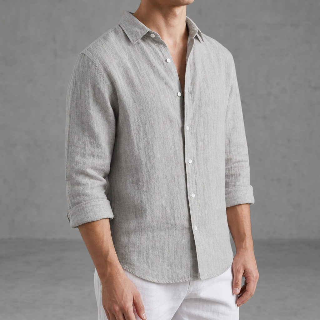 Saint Tropez Linen Relaxed Button-Up Shirt in Gray
