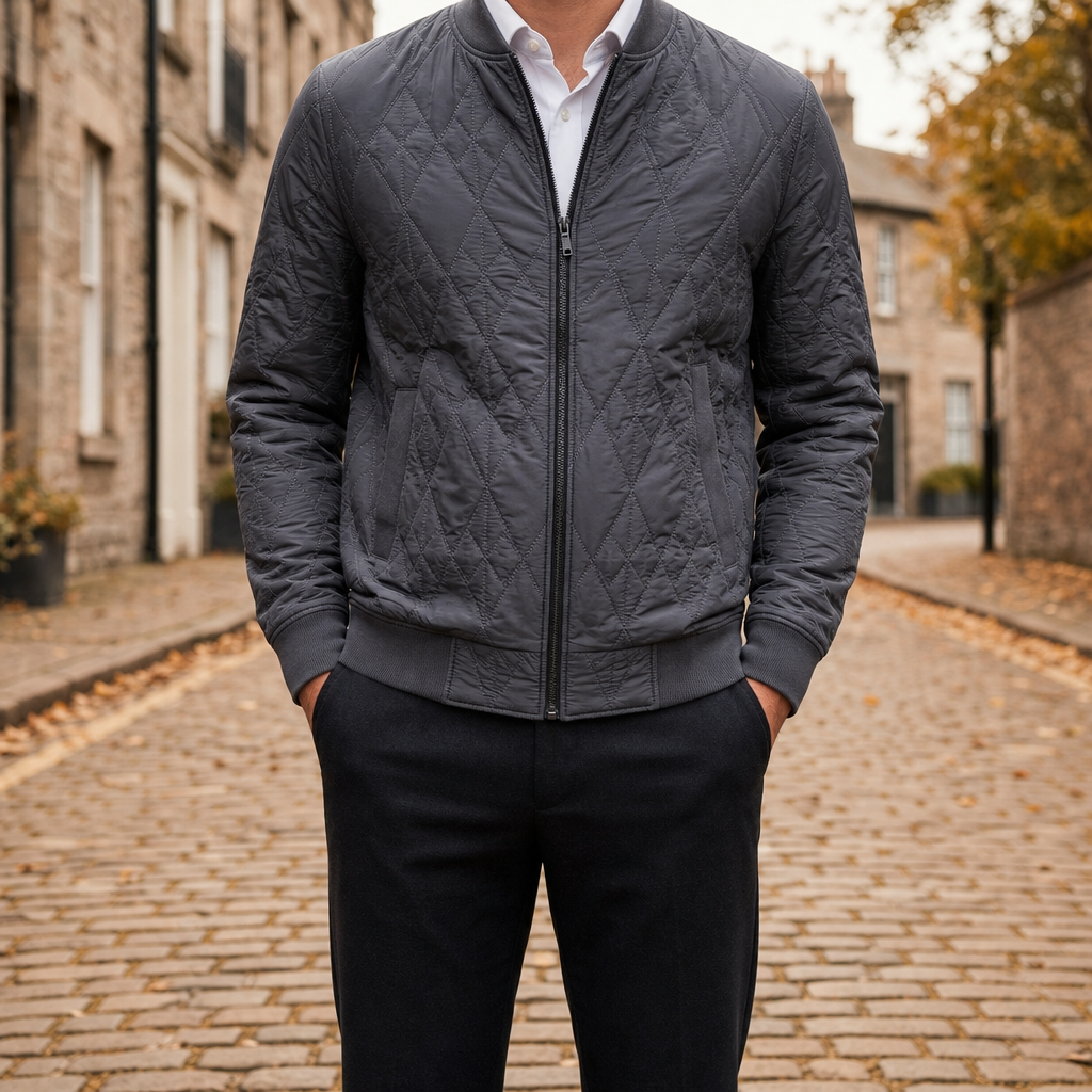 Nimes Quilted Zip Bomber in Gray
