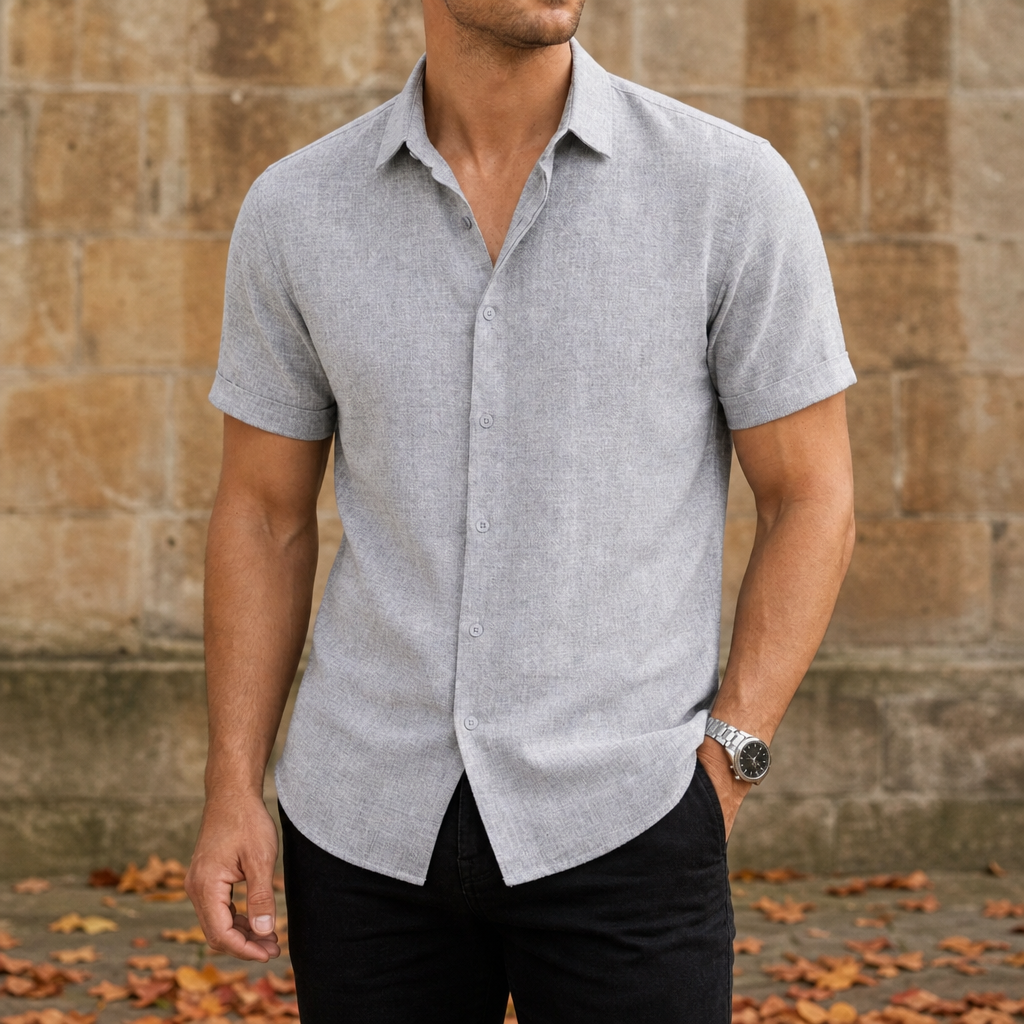 Mykonos Linen Short Sleeve Shirt in Gray