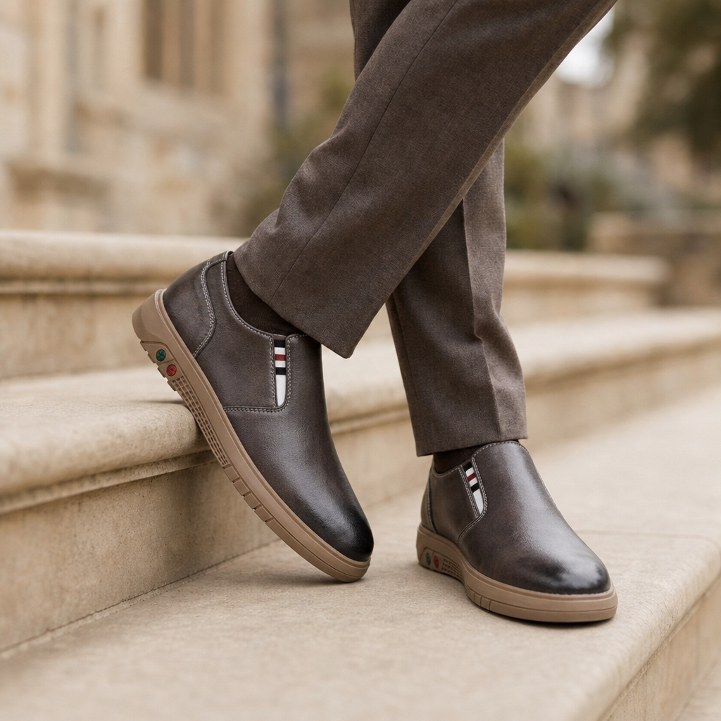 Mantova Leather Slip-On Loafers in Gray