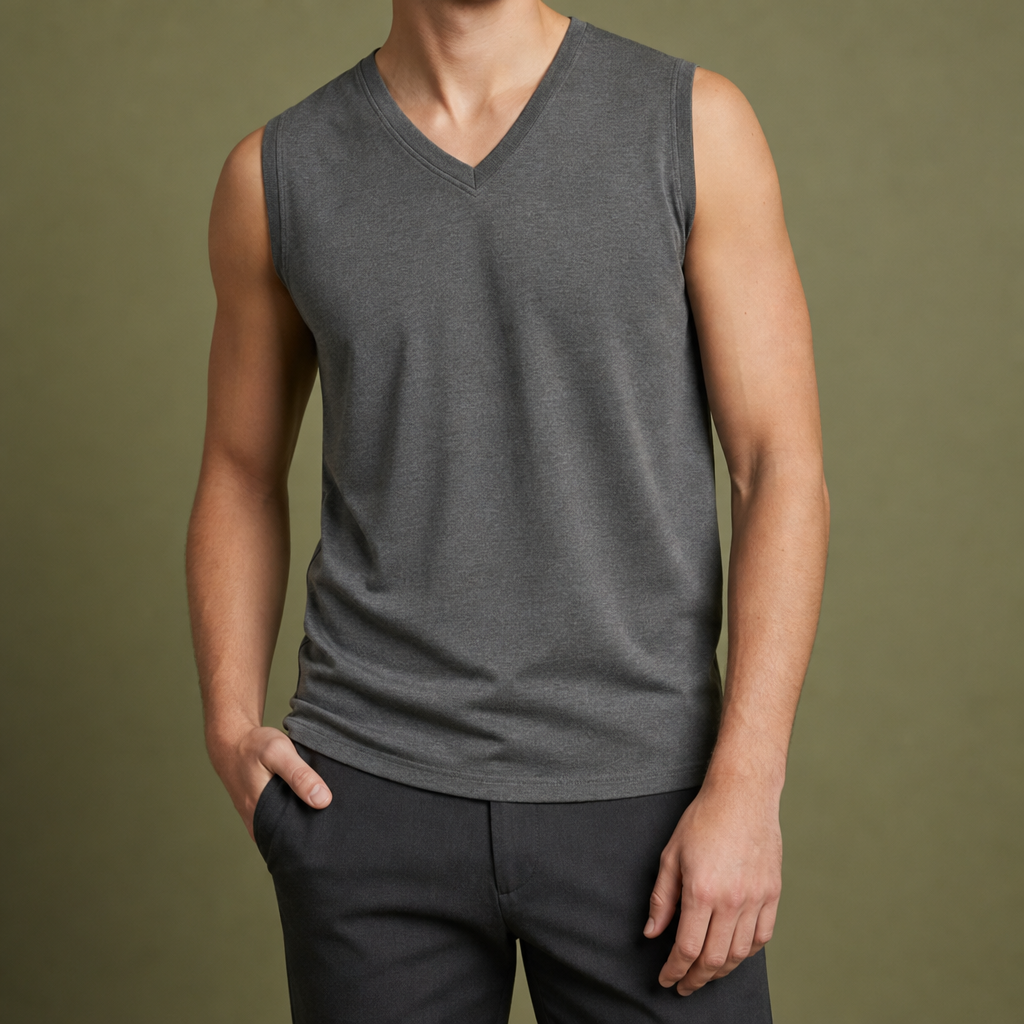 Avignon V-Neck Slim Tank in Gray