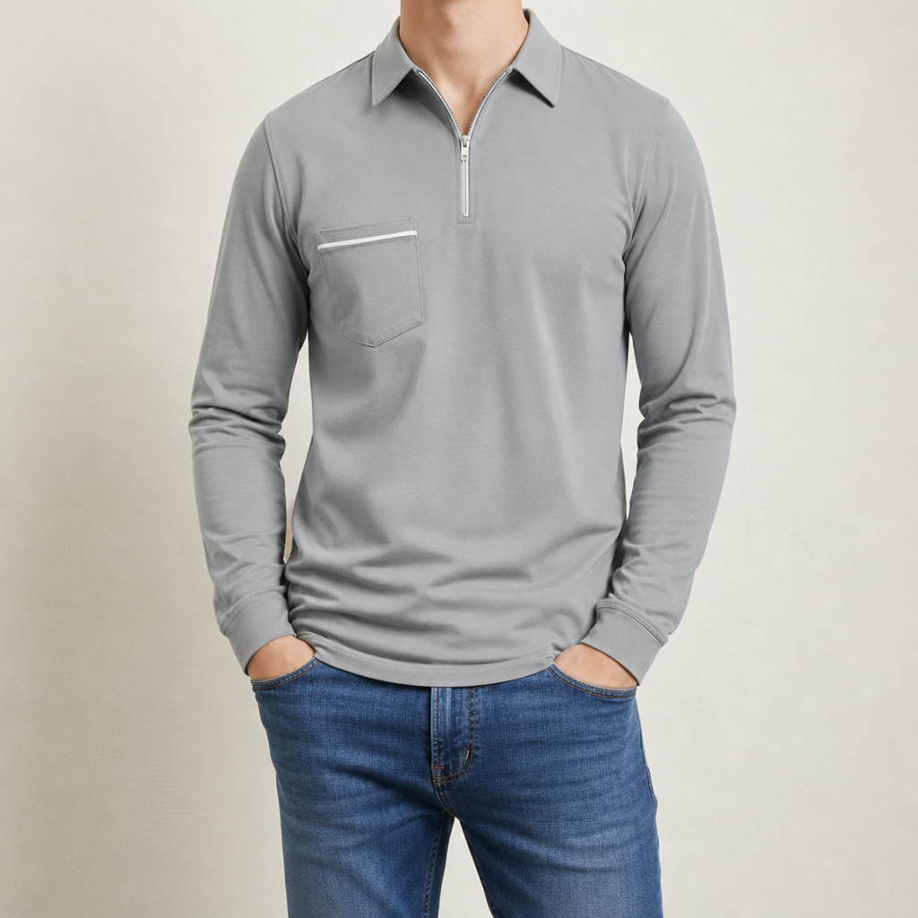 Ralphy Long Sleeve Polo Shirt in Gray