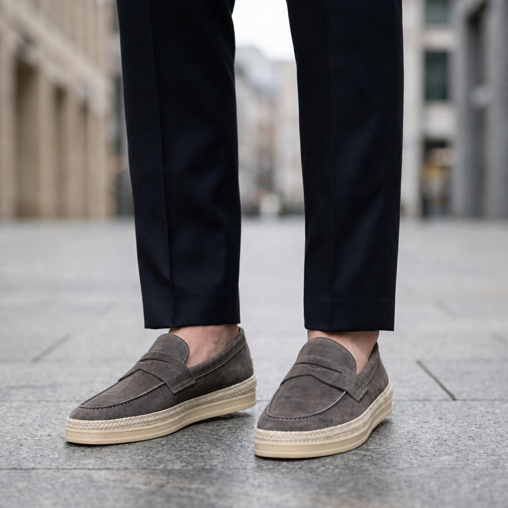 Tarifa Suede Espadrille Loafers in Gray