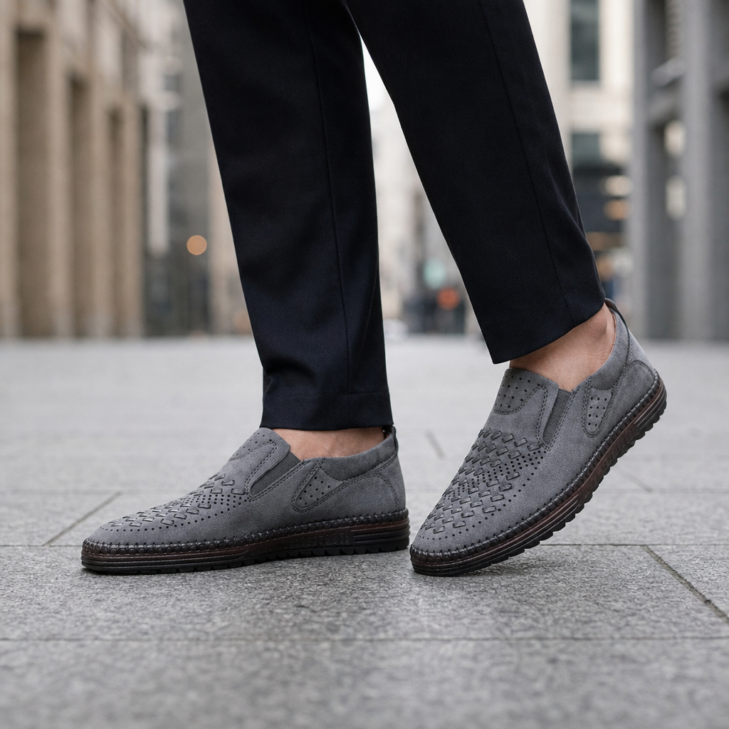 Ajaccio Perforated Leather Loafers in Gray