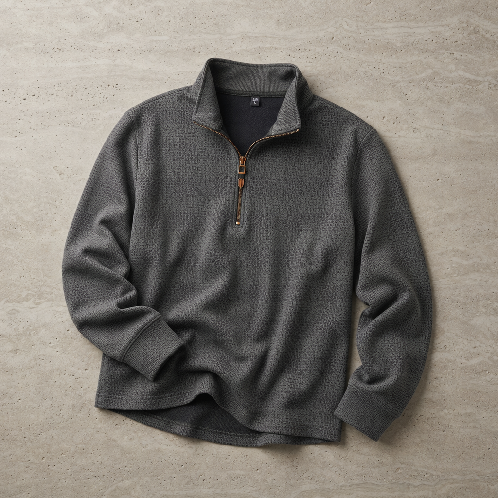 Chios Textured Quarter-Zip Pullover in Gray