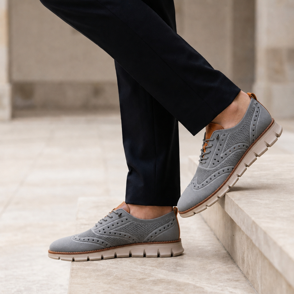 Tropea Knit Brogue Oxford Sneakers in Gray