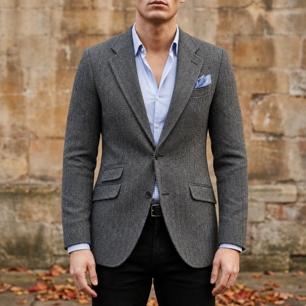 Roquebrune Herringbone Wool Blazer in Gray