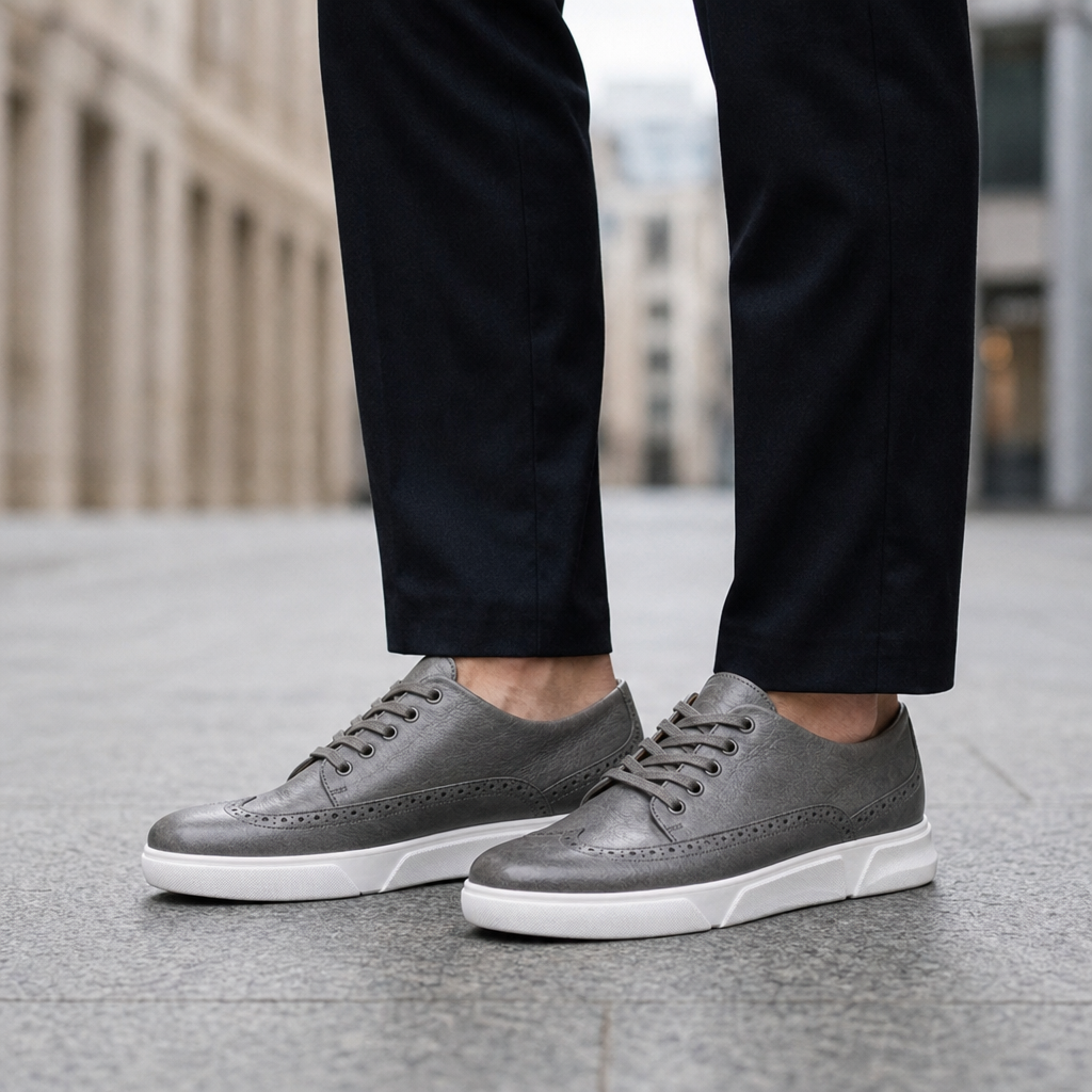 Ericeira Leather Brogue Sneaker in Gray