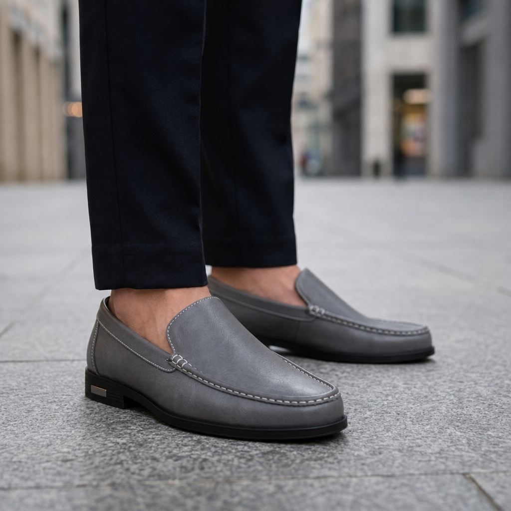 Methoni Leather Venetian Loafers in Gray