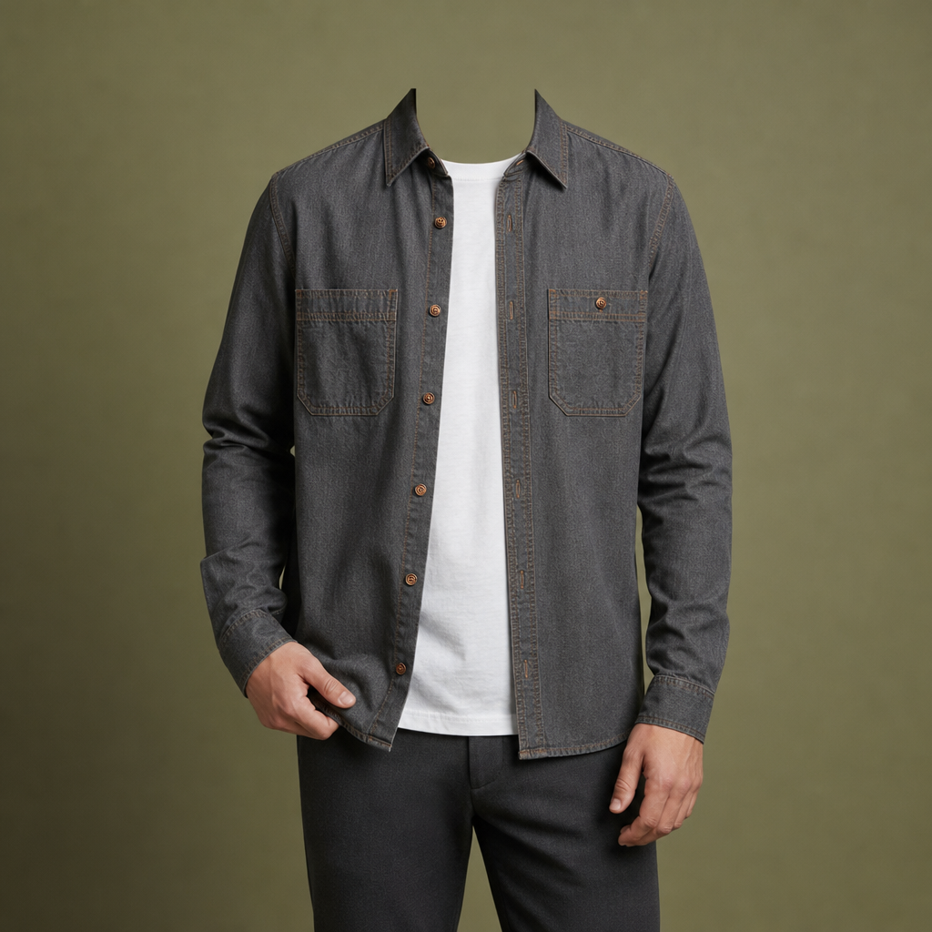 Otranto Dual Pocket Cotton Shirt in Gray