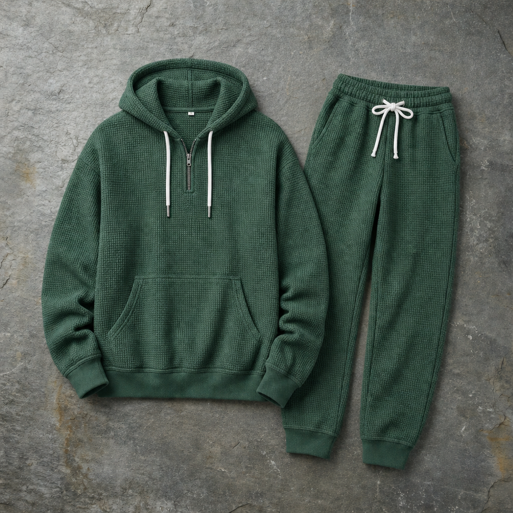 Vieste Waffle Knit Tracksuit Set in Green
