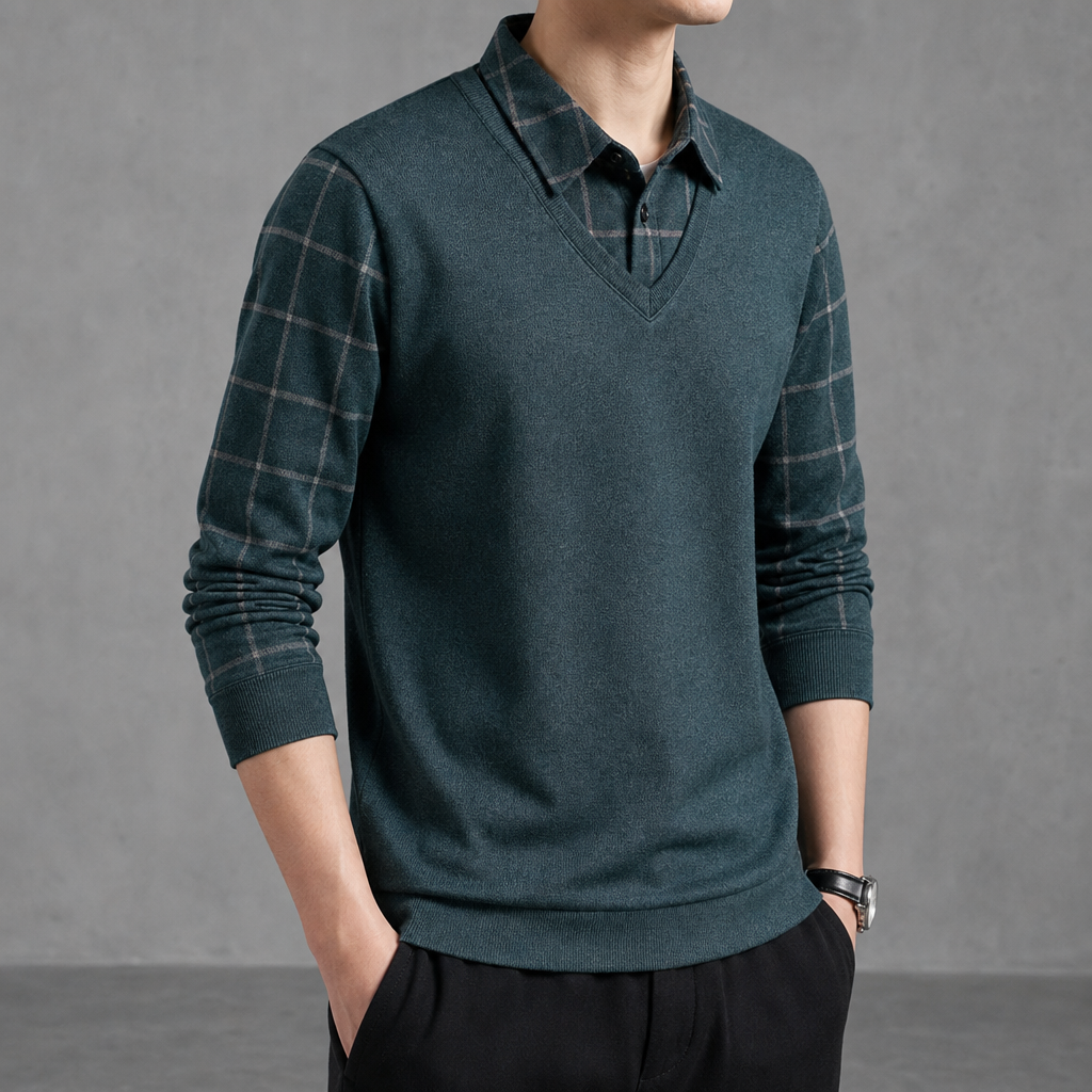 Monemvasia Layered Plaid Pullover Top in Green