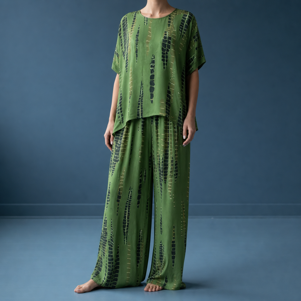 Hondarribia Tie-Dye Satin Co-ord in green