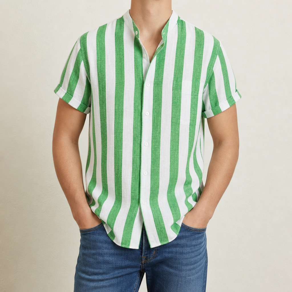 Gabriel Linen Striped Shirt in Green