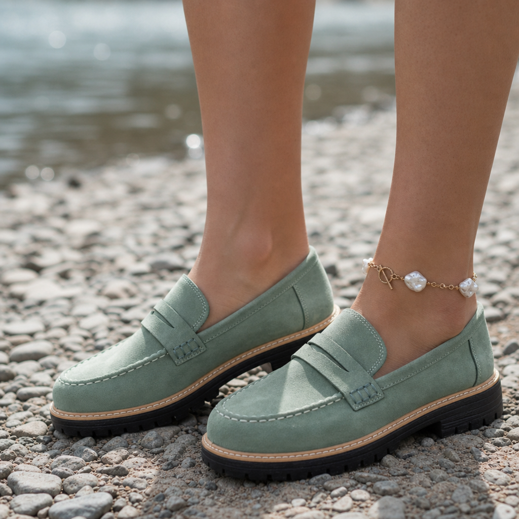Monreale Platform Penny Loafers in Green