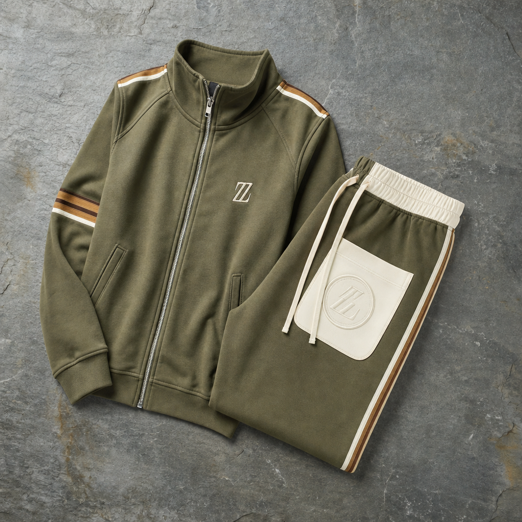 Rethymno Embroidered Zip Tracksuit Set in Green