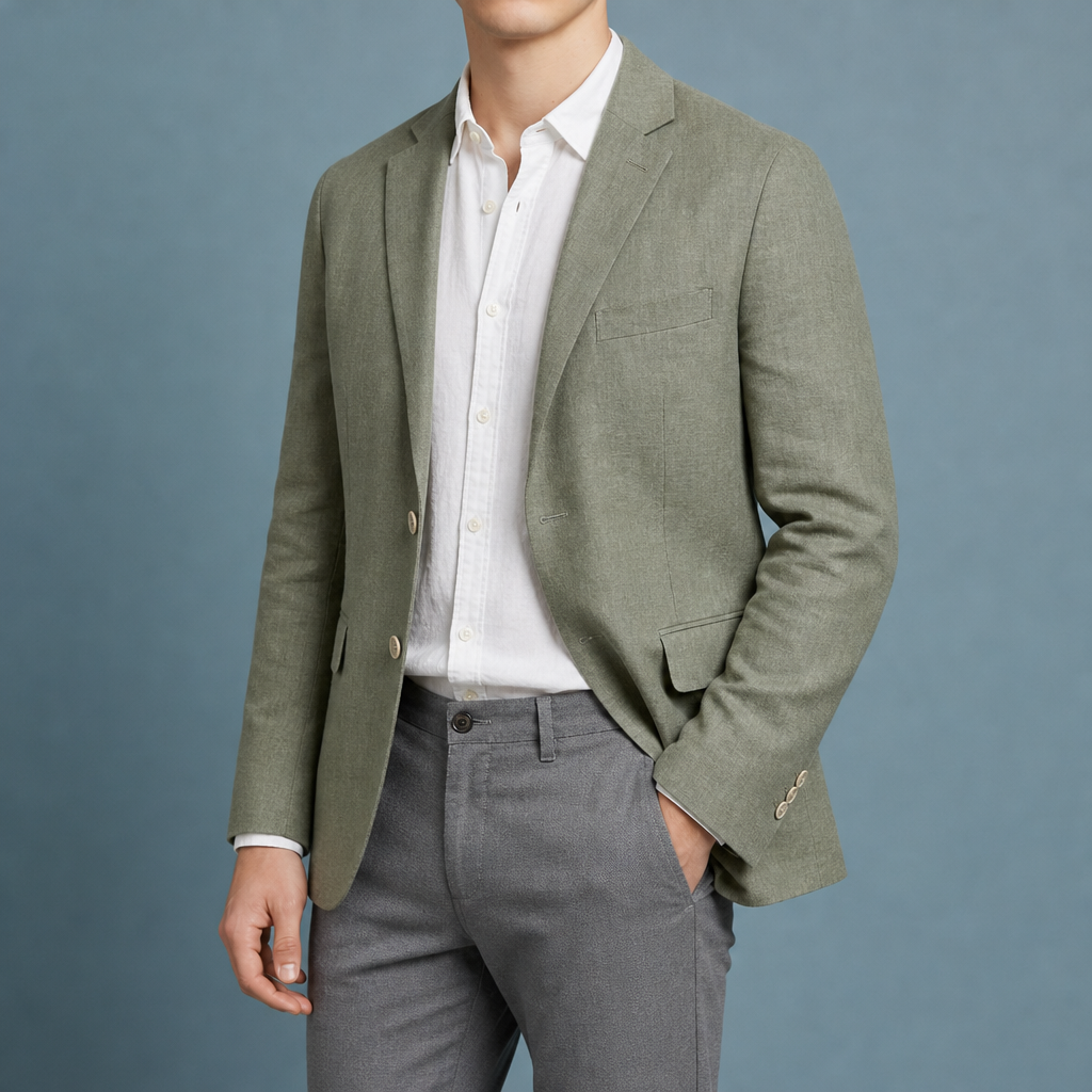 Mallorca Linen Blend Blazer in Green