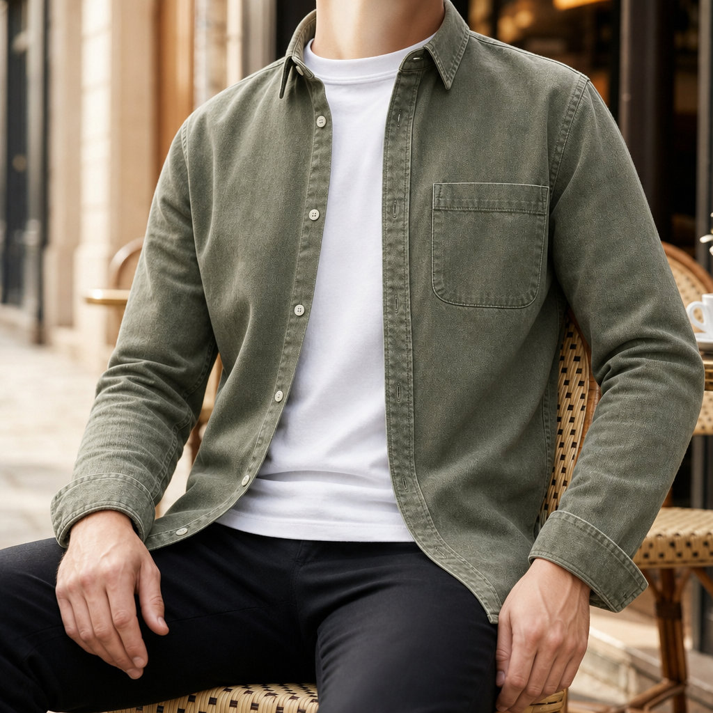 Symi Washed Denim Overshirt in Green