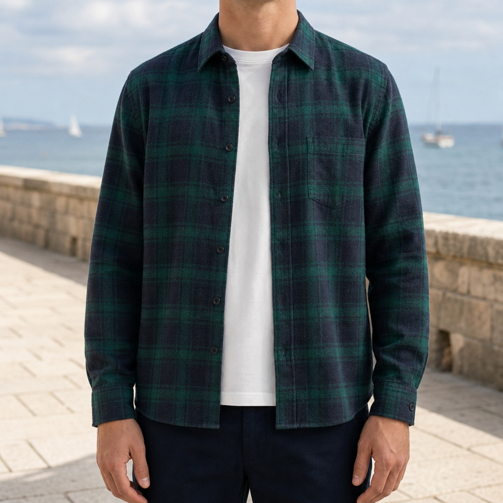 Porto Vecchio Plaid Flannel Shirt in Green
