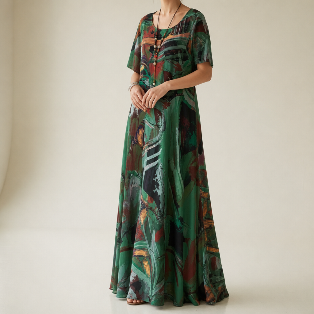 Carvoeiro Abstract Print Midi Dress in Green
