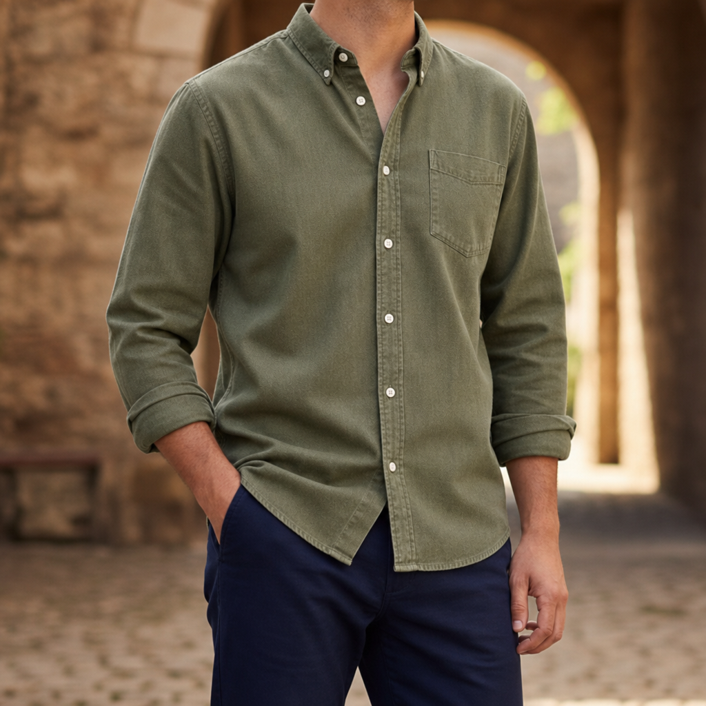 Bilbao Denim Button-Up Shirt in Green