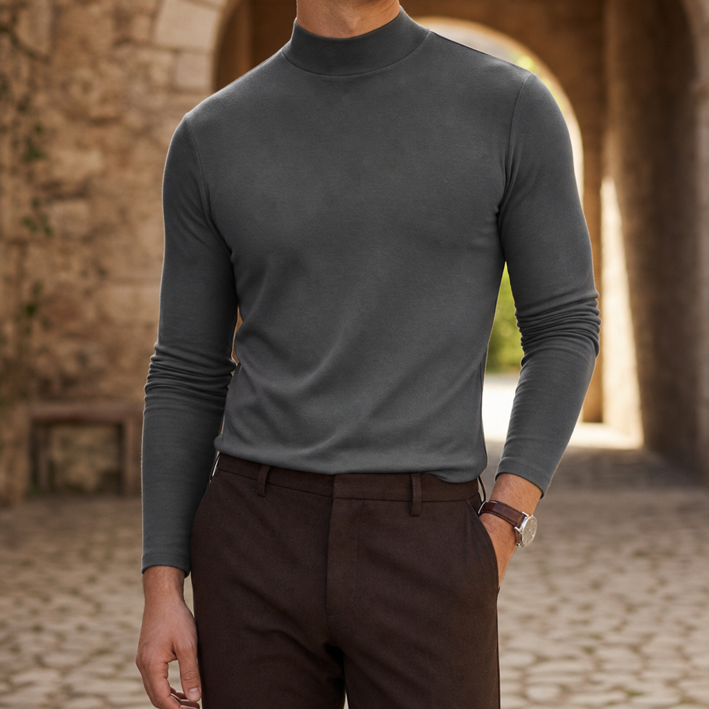 Santander Slim Fit Mock Neck in Grey