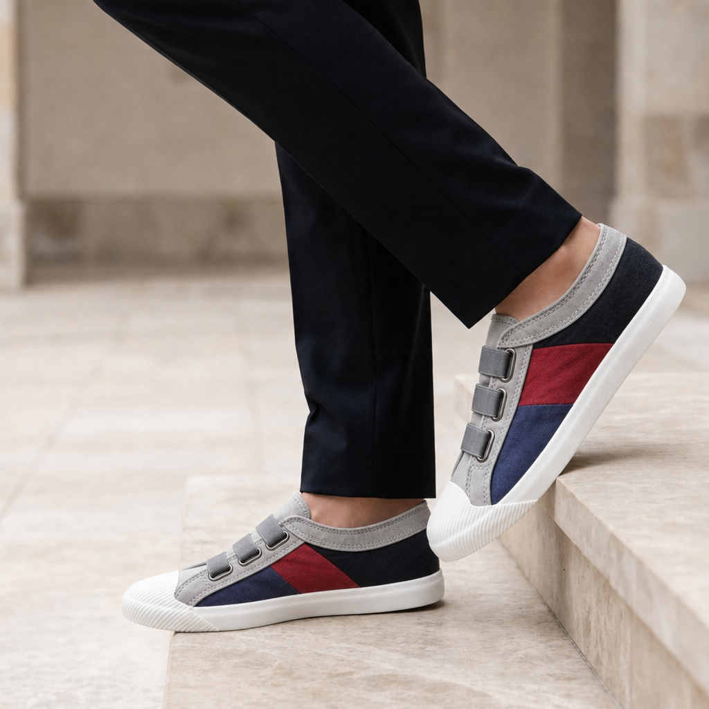 Cinque Terre Color Block Canvas Sneakers in Grey-White
