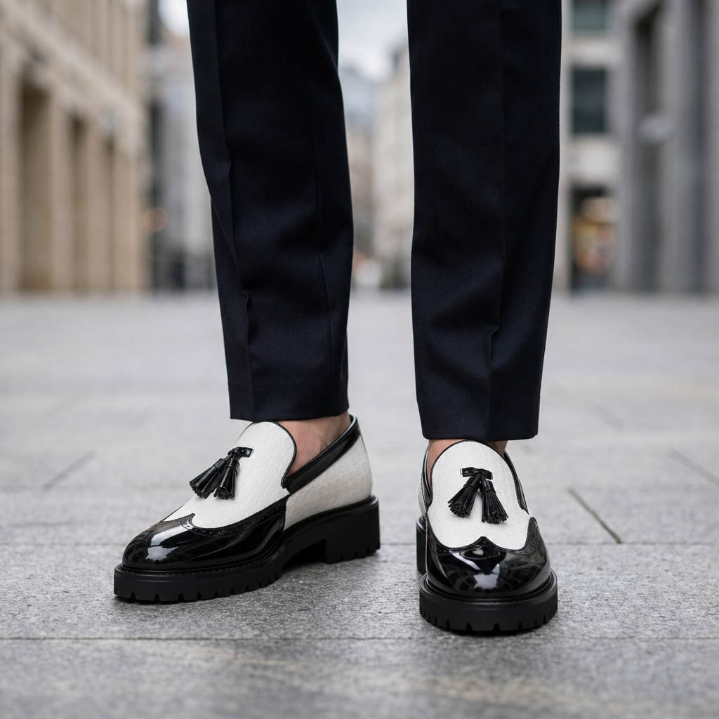 Cadiz Two-Tone Platform Loafers in Ivory Jet