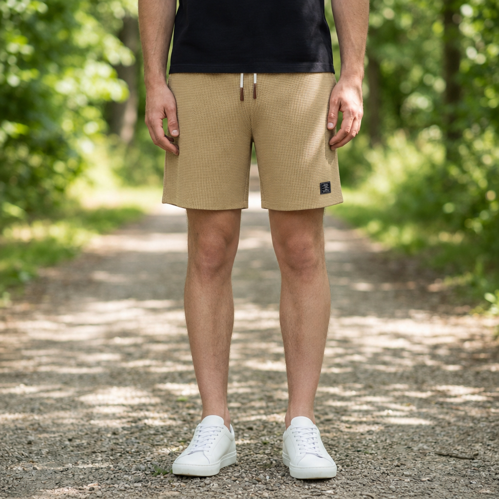 Siracusa Waffle Weave Drawstring Shorts in Khaki