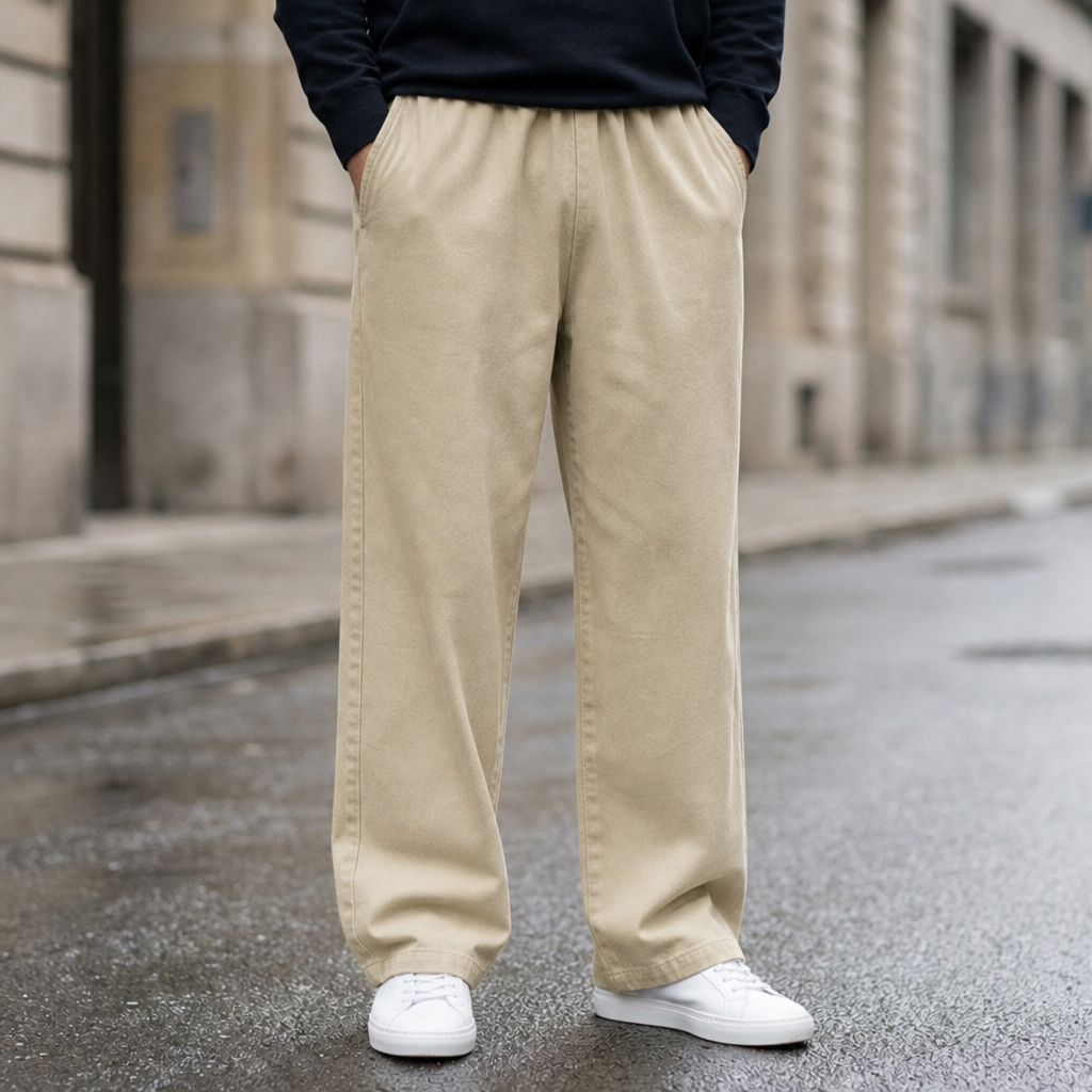 Poros Baggy Wide Leg Trousers in Khaki