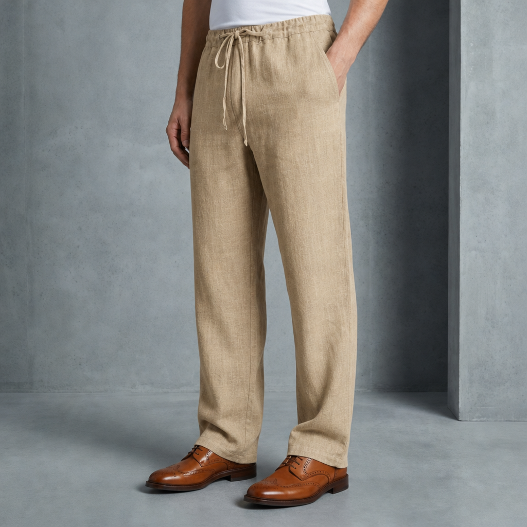Alvanti Linen Drawstring Trousers in Khaki