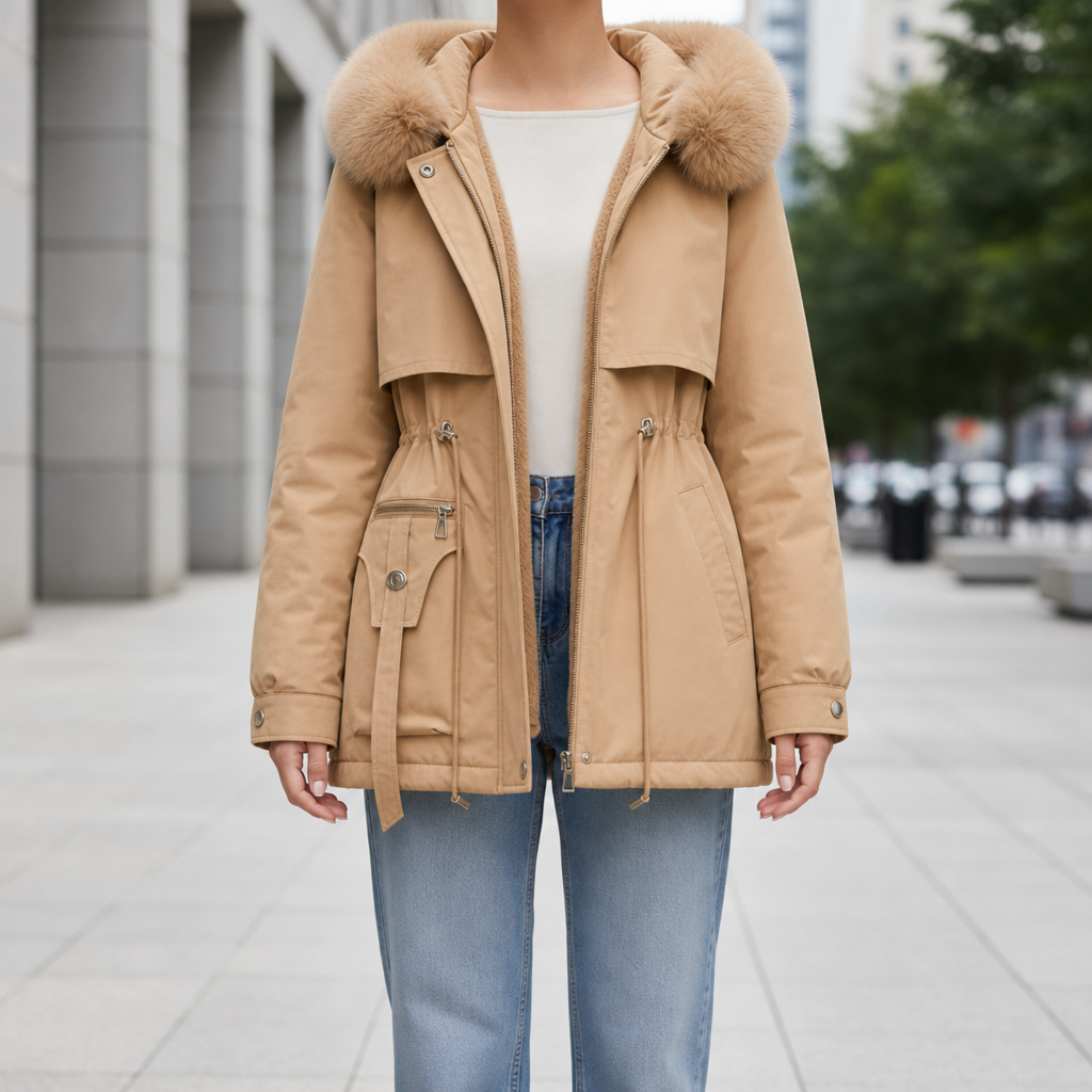 Funchal Faux Fur Hooded Parka in Khaki